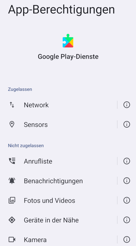 Google-Play-Dienste Berechtigungen
