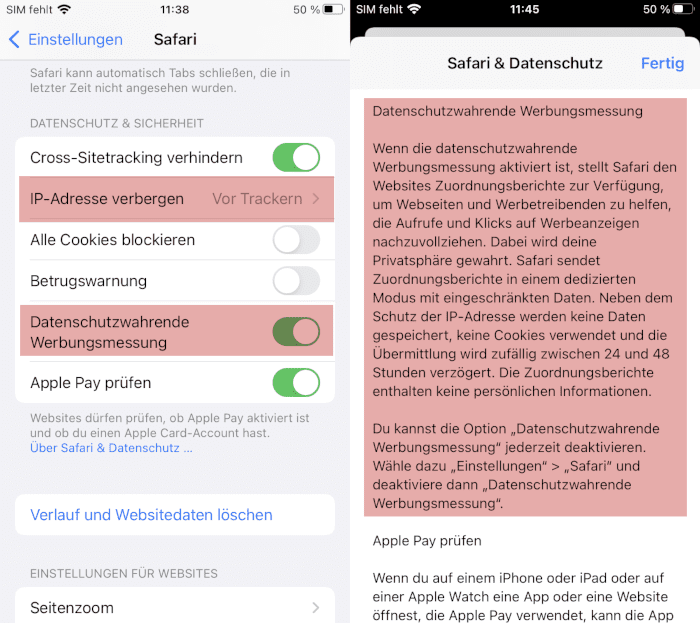 iOS 15 Datenschutz-Optionen